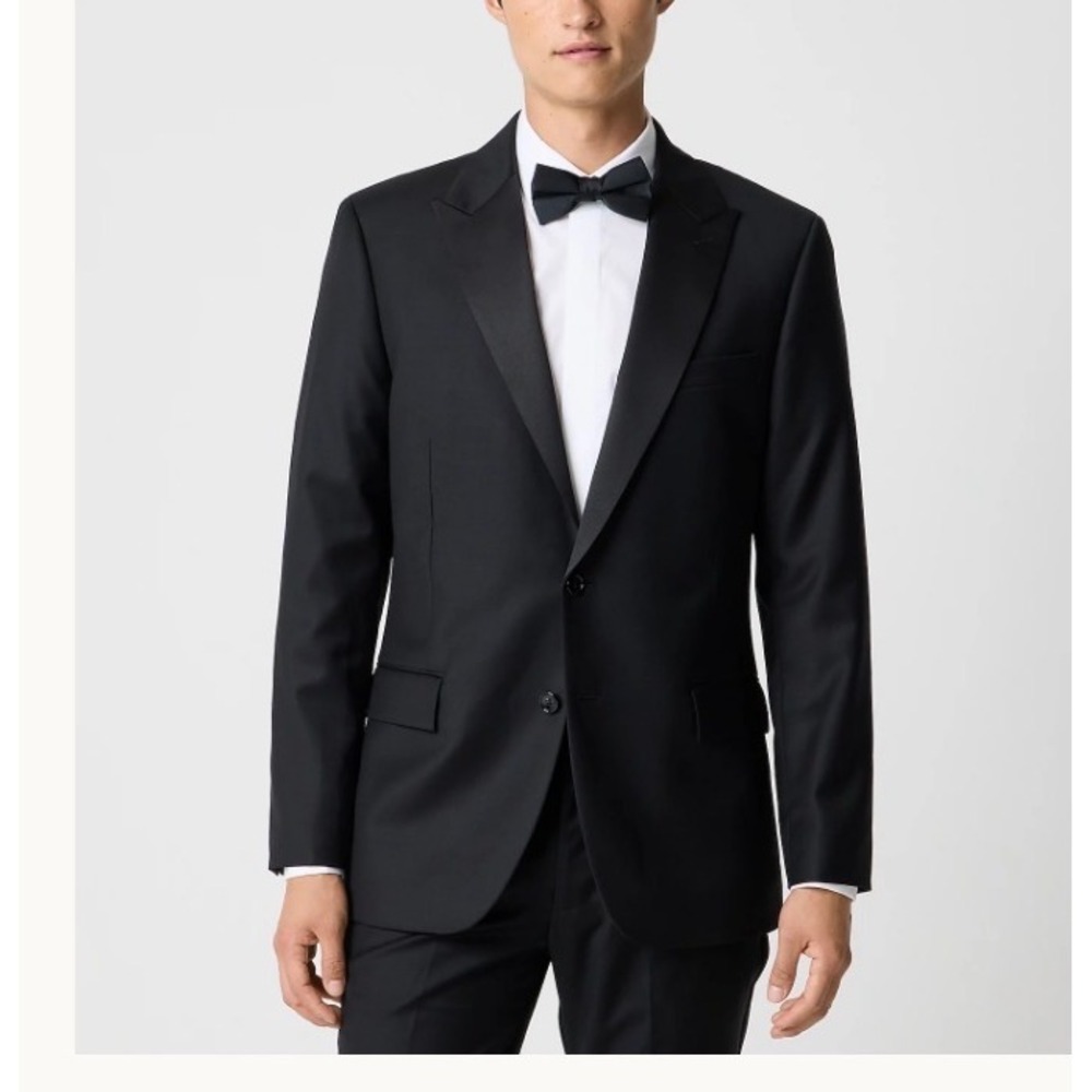 J.Crew Mens 34S Thompson Slim Tuxedo Jacket Black Peak Lapel Wool Blazer NEW